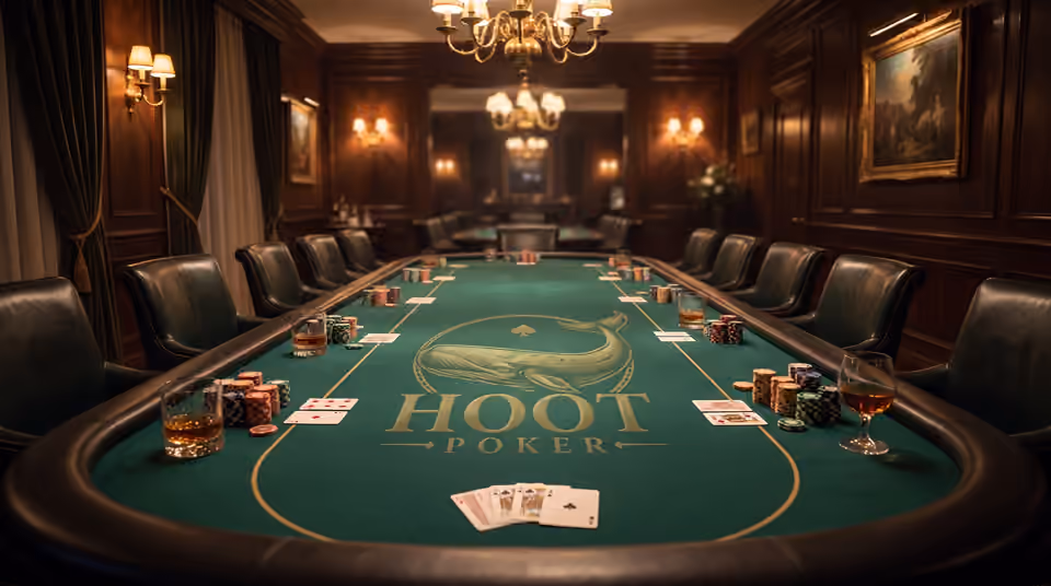 An illustrated poker table in a private room